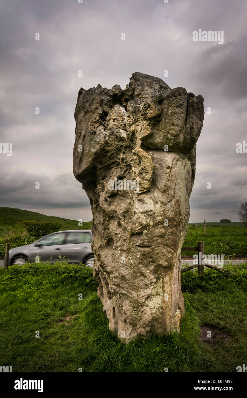 La pierre de Swindon à Avebury Stone Circle et néolithique henge monument, Wiltshire, Royaume-Uni Banque D'Images