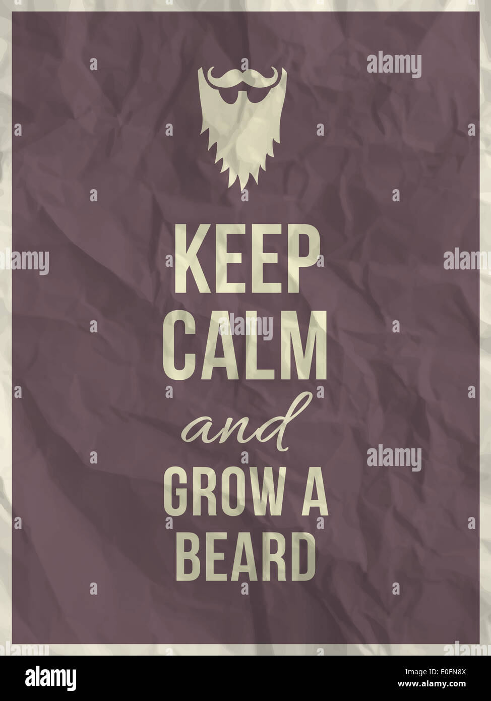 Restez calme et pousser la barbe citation sur la texture du papier froissé violet avec cadre Banque D'Images