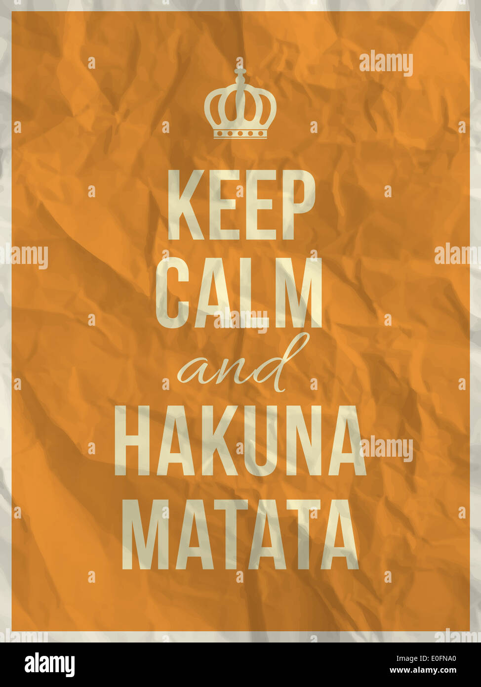 Restez calme et Hakuna Matata citation sur la texture du papier froissé jaune avec cadre Banque D'Images