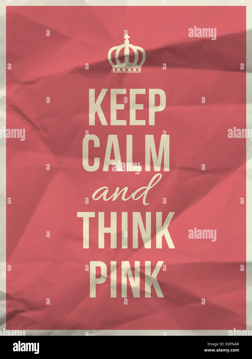 Restez calme et et pensez rose rose sur devis texture papier froissé avec cadre Banque D'Images