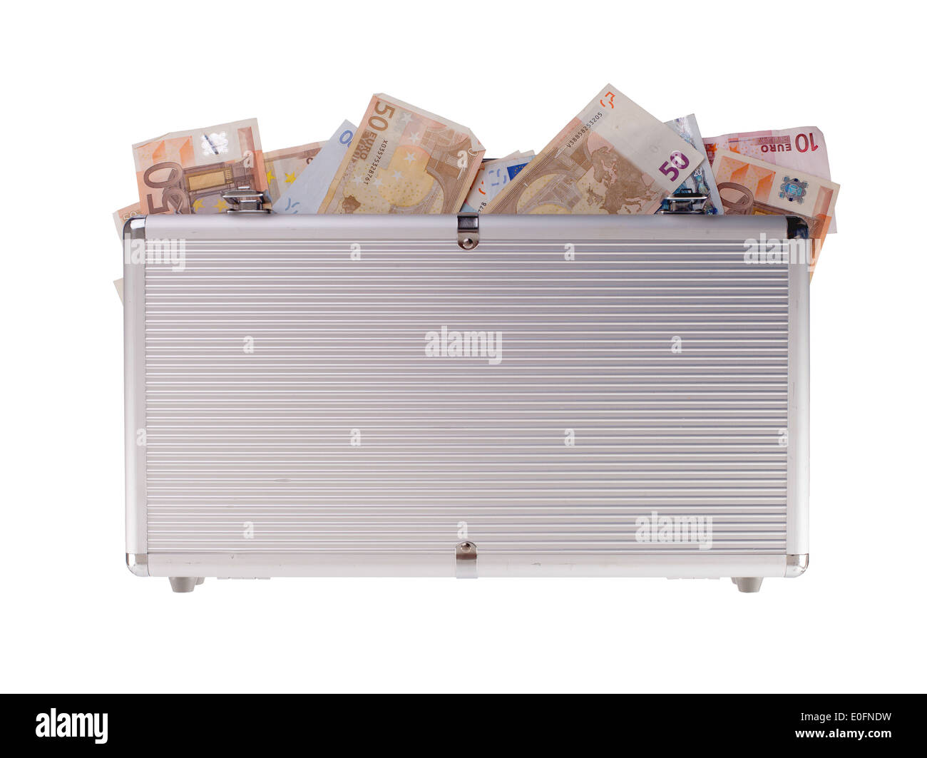 Le boîtier métallique, remplie d'argent, isolated on white Banque D'Images