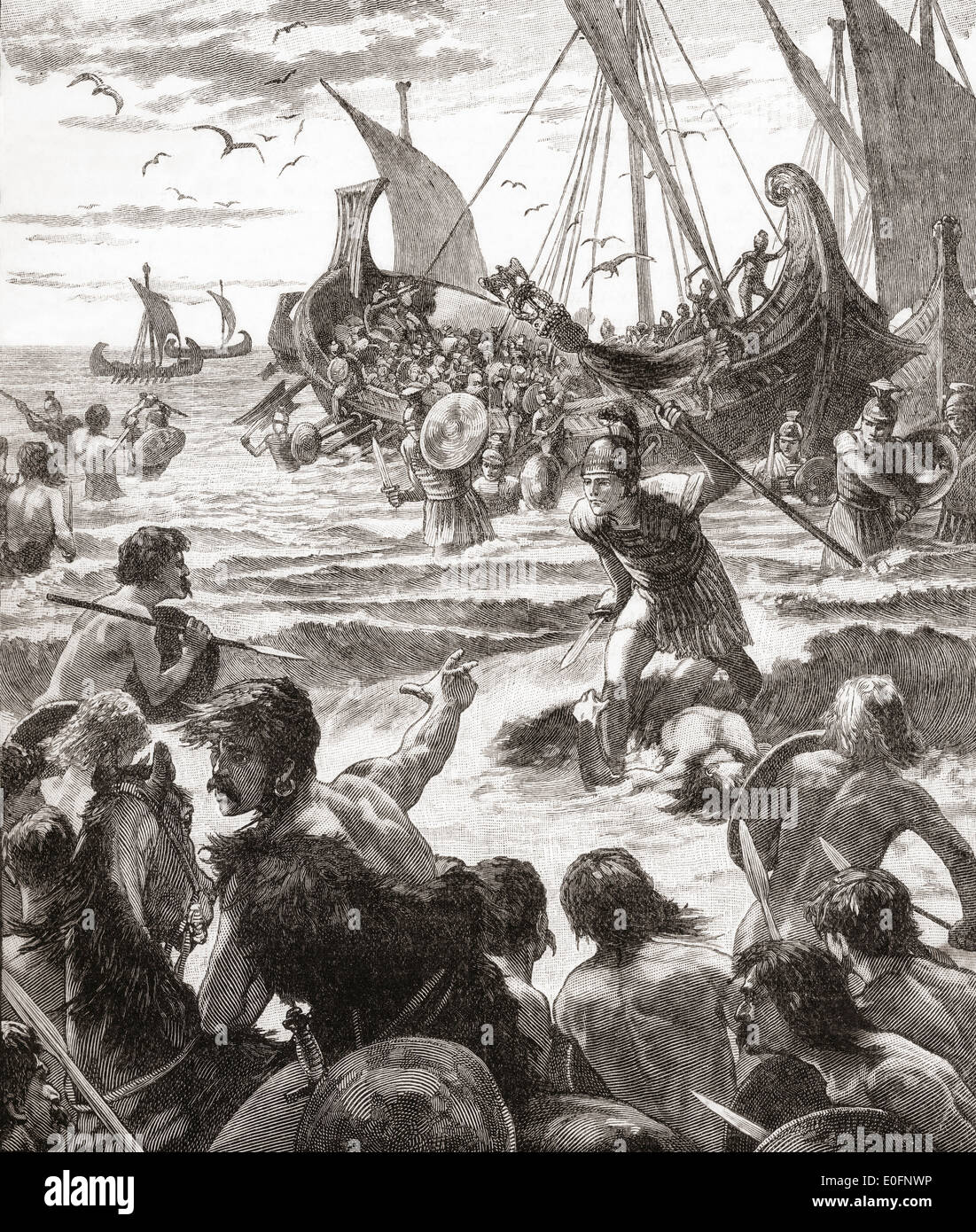 Le débarquement des romains sur la côte du Kent, Angleterre dans AD43. Banque D'Images