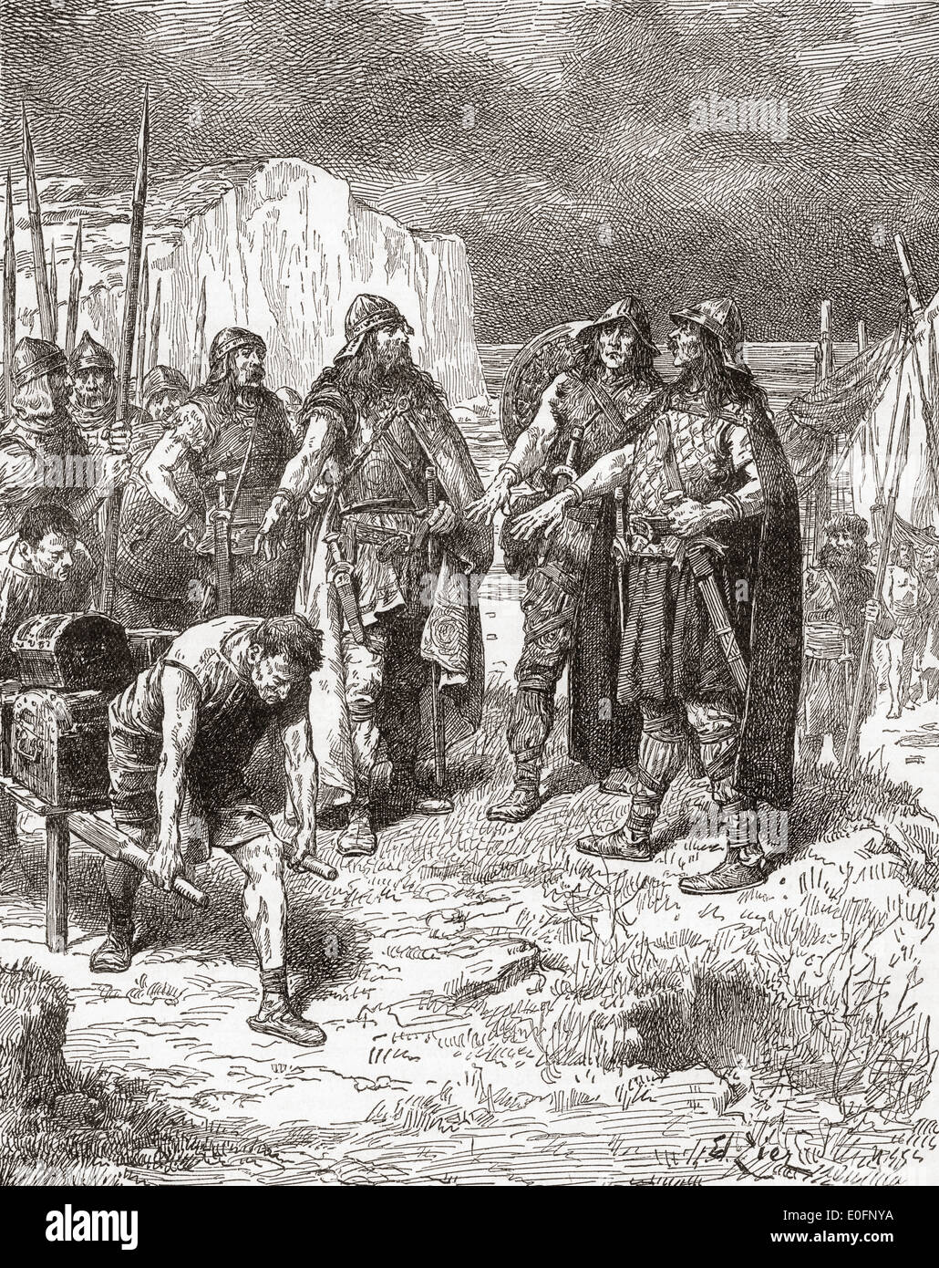 Traité de Hengist et Horsa avec Vortigern, roi des Bretons dans AD449. Banque D'Images