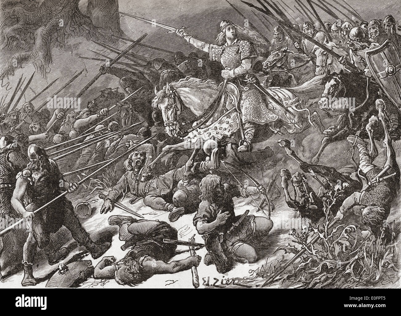 La "Dame de la lutte contre l' Mercians Welsh c.916. Ethelfleda, Dame du Mercians, ? -D. 12 juin 918. Banque D'Images