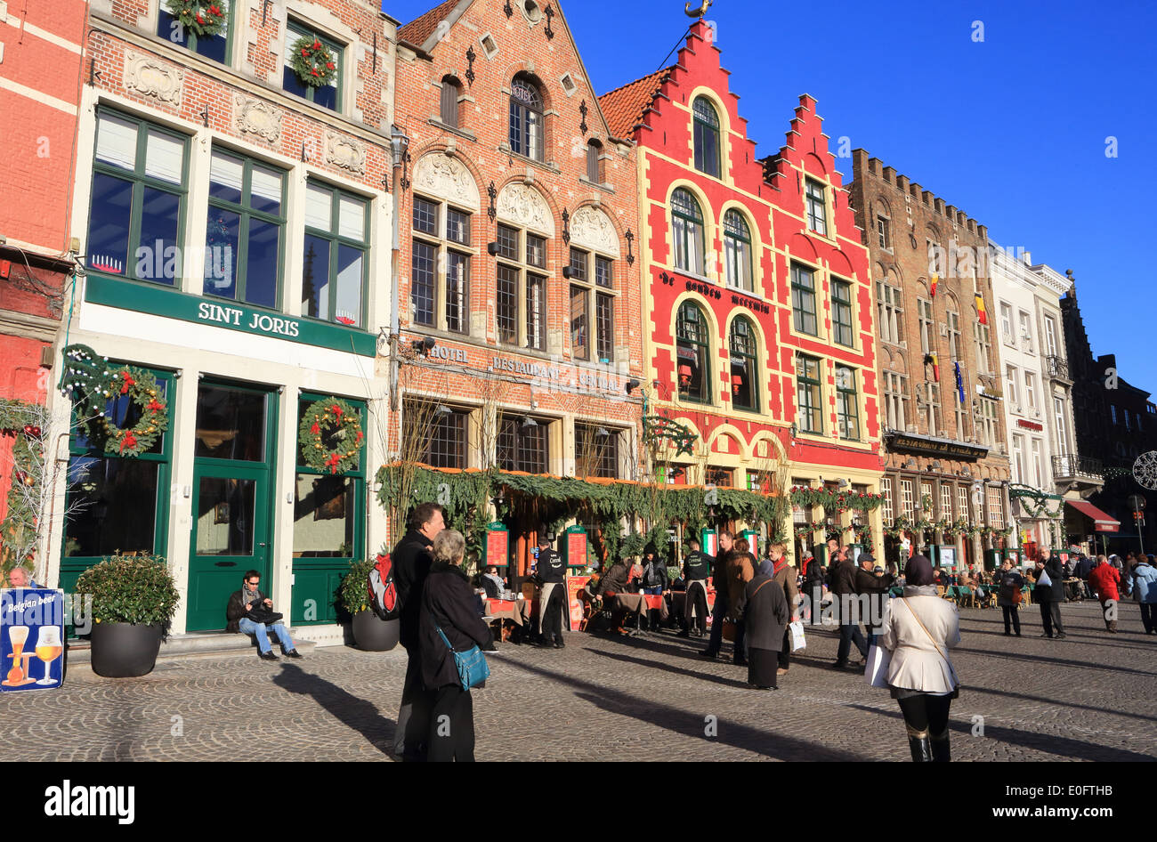 Gravure Ancienne – Bruges, Vieilles Maisons De La Grand'Place – Document D'occasion