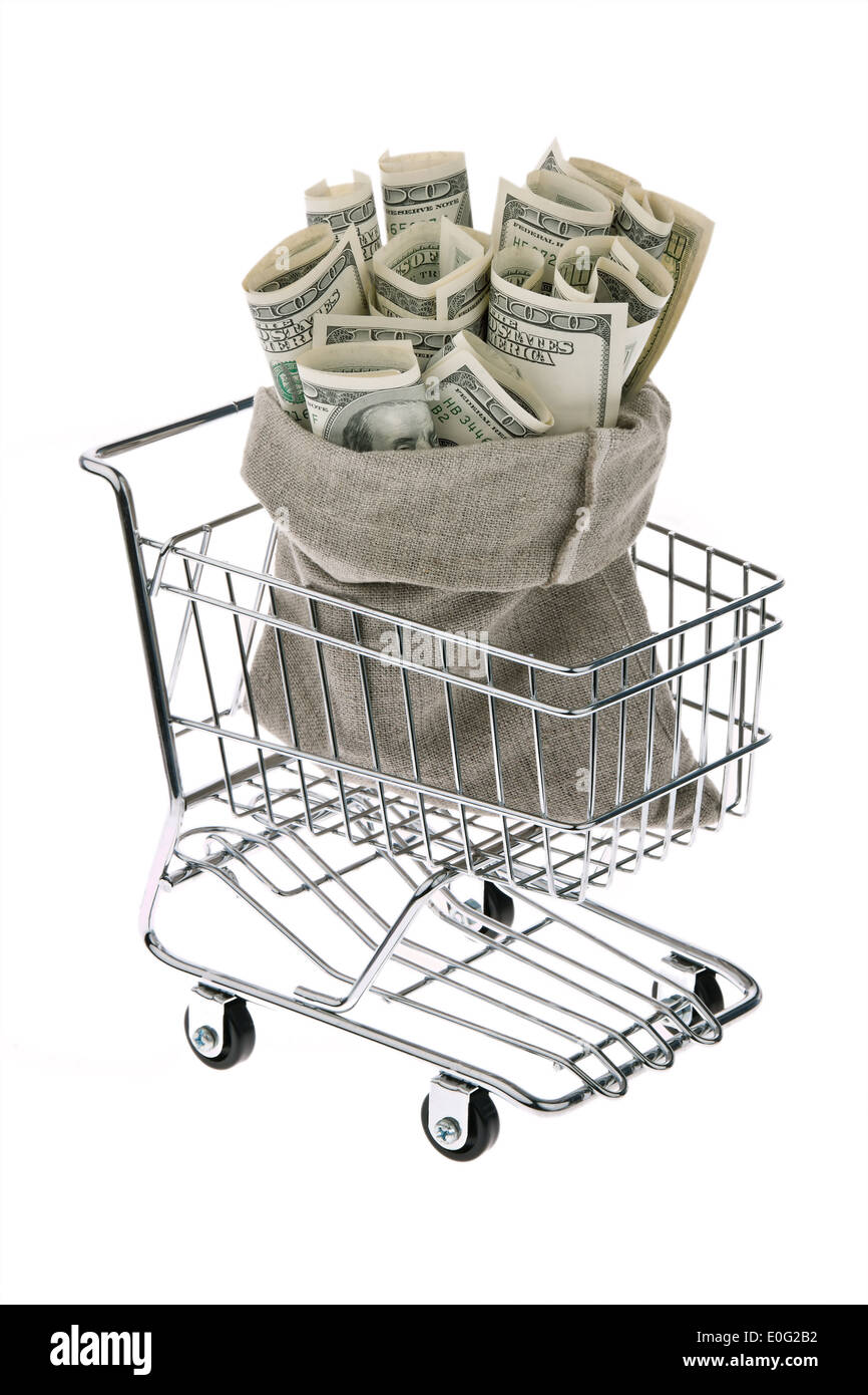 Beaucoup de dollars de billets de banque dans un sac, Viele Dollar Geldscheine einem Sack Banque D'Images