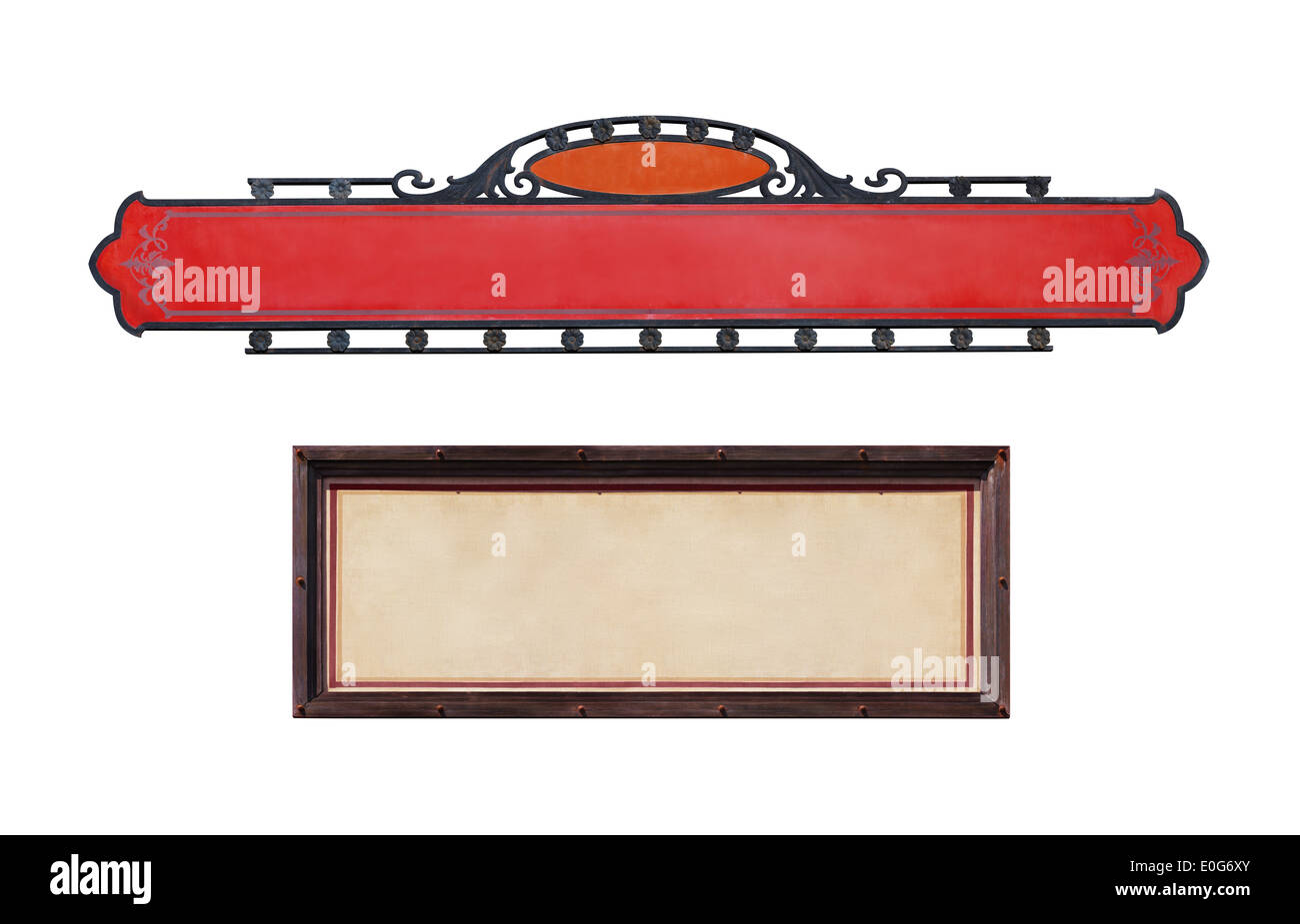 Les panneaux de meubles anciens en bois et métal isolé sur fond blanc avec clipping path Banque D'Images