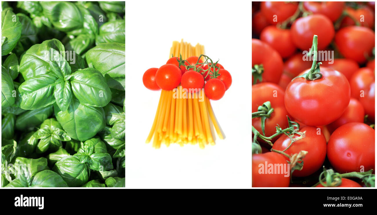 Couleurs du drapeau italien avec ingrédients spaghetti Banque D'Images
