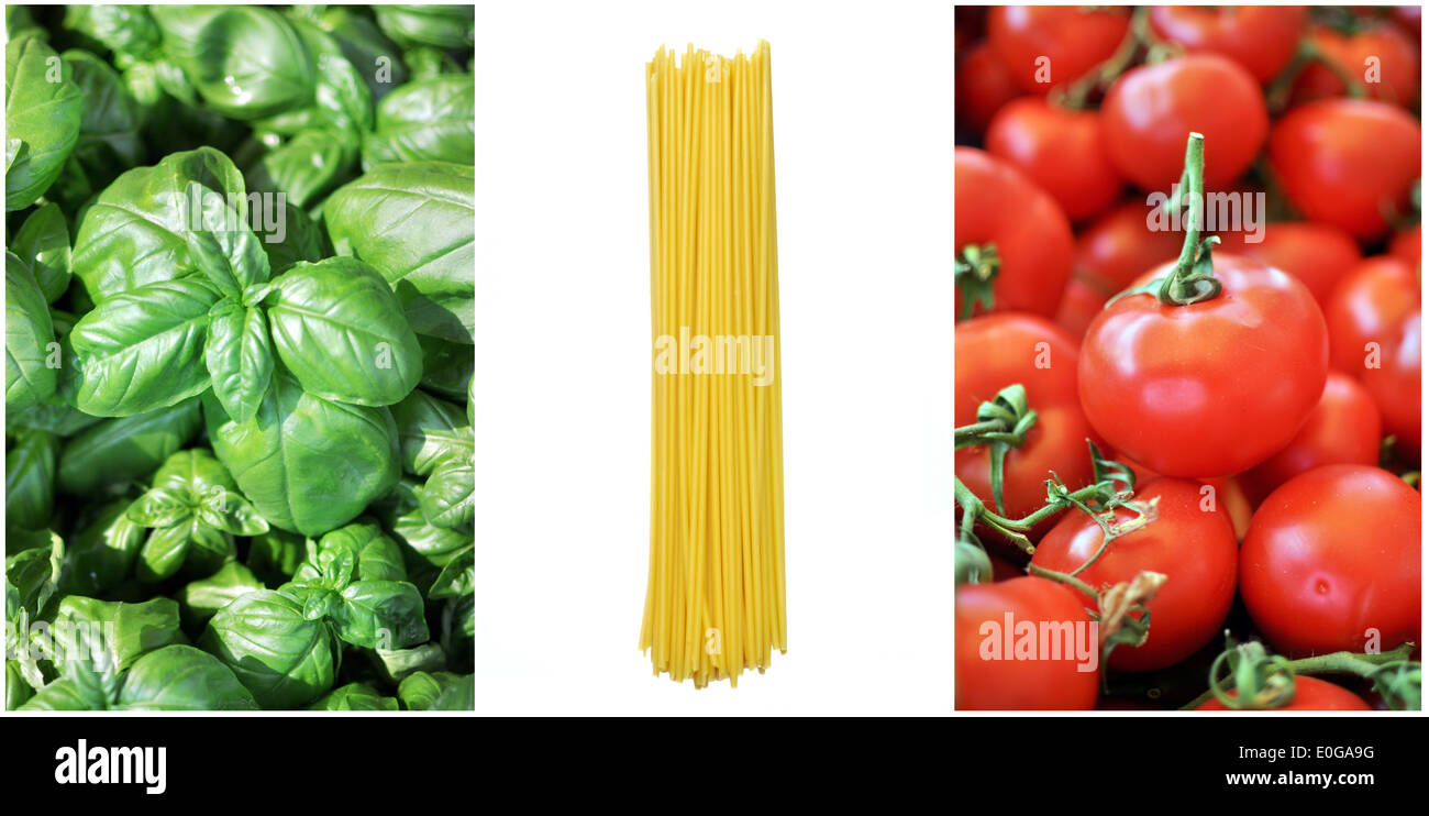 Couleurs du drapeau italien avec ingrédients spaghetti Banque D'Images