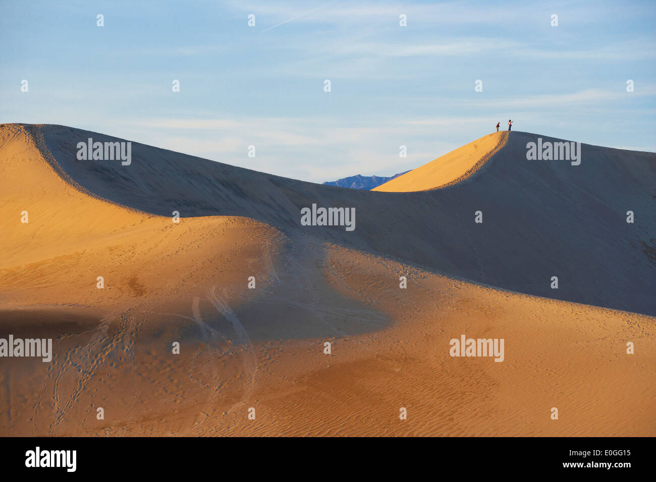 Avis de Mesquite Flat dunes de sable dans la lumière du soir, la Death Valley National Park, California, USA, Amérique Latine Banque D'Images