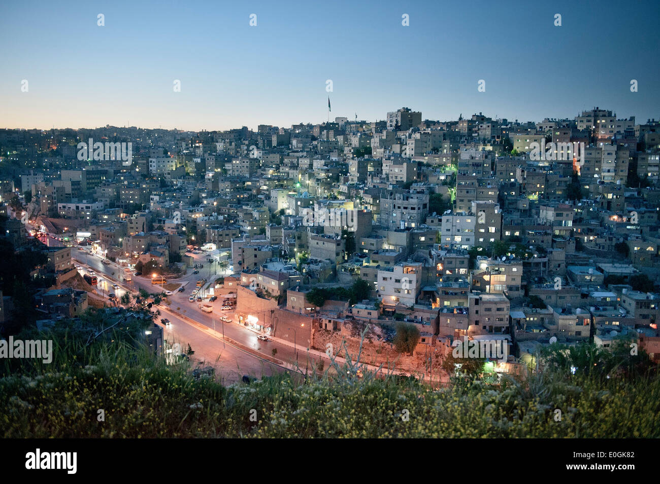 Vue du capital Amman dans la nuit, la Jordanie, Moyen-Orient, Asie Banque D'Images