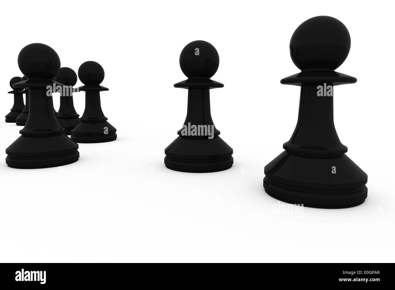 Les pions d'échecs noir dans une rangée Banque D'Images