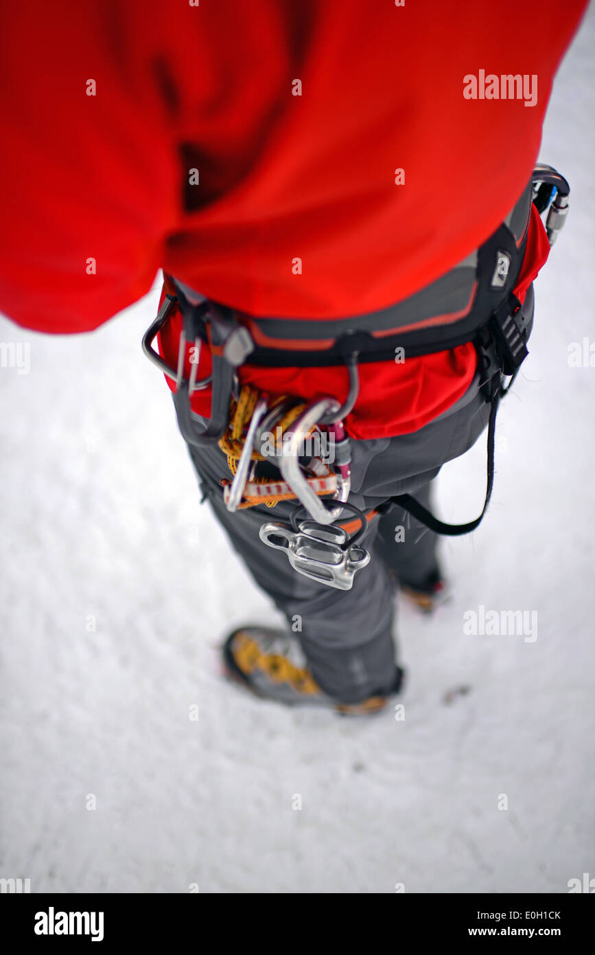 Dans l'escalade de glace Pyhä, Laponie, Finlande Banque D'Images