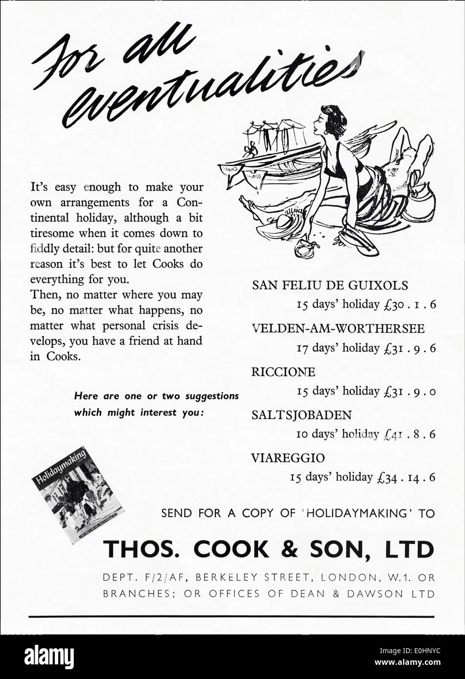 1950 Publicité pour Thomas Cook Vacances en revue britannique daté de mars 1955 Banque D'Images