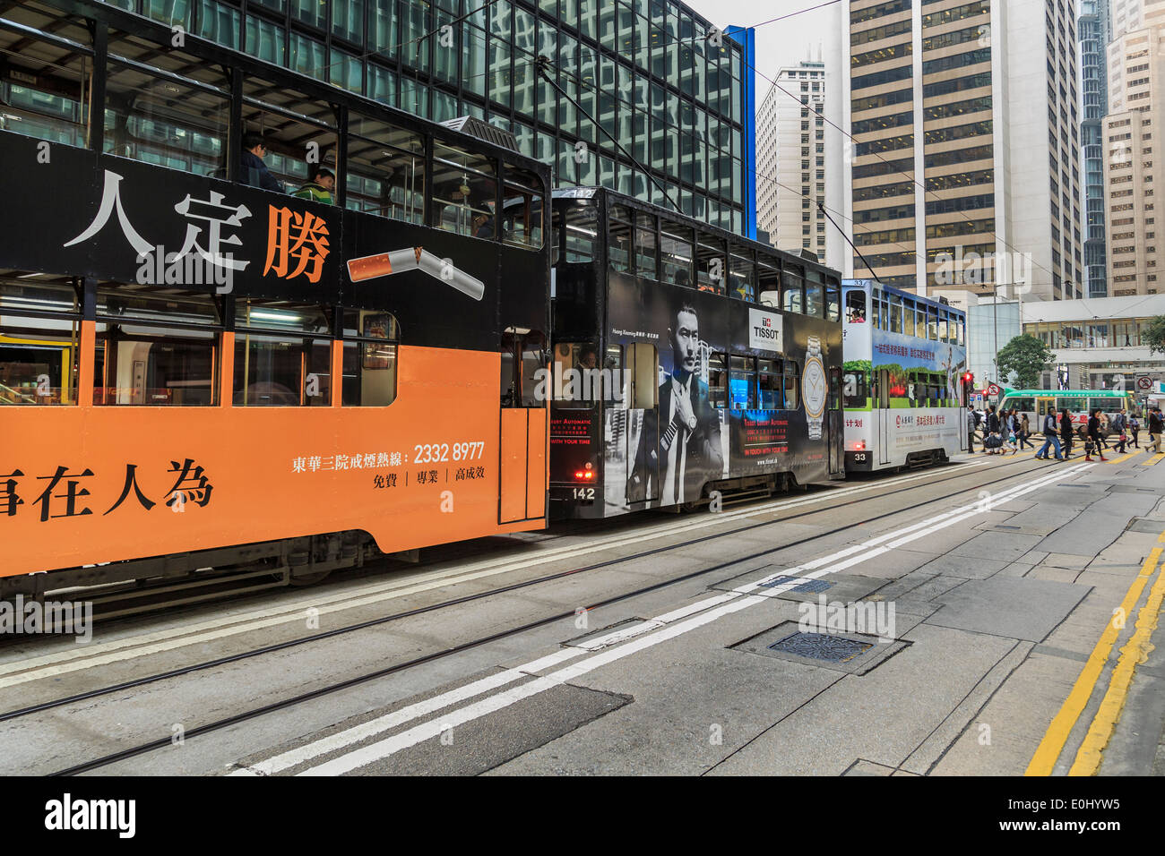 Les Trams à Sheung Wan à Hong Kong Banque D'Images
