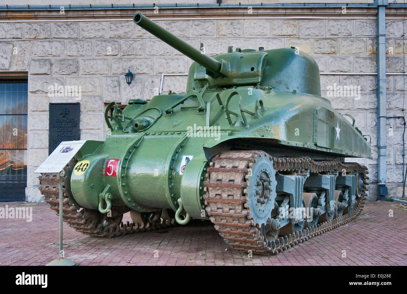 Sherman M4A1, Char moyen américain, au Musée de l'armée polonaise à Varsovie, Pologne Banque D'Images