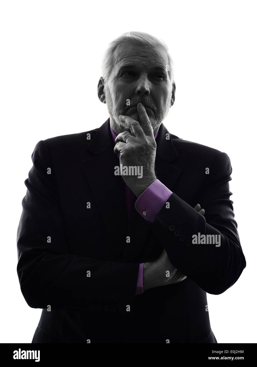 Un homme d'affaires Senior de race blanche Silhouette Fond blanc Banque D'Images