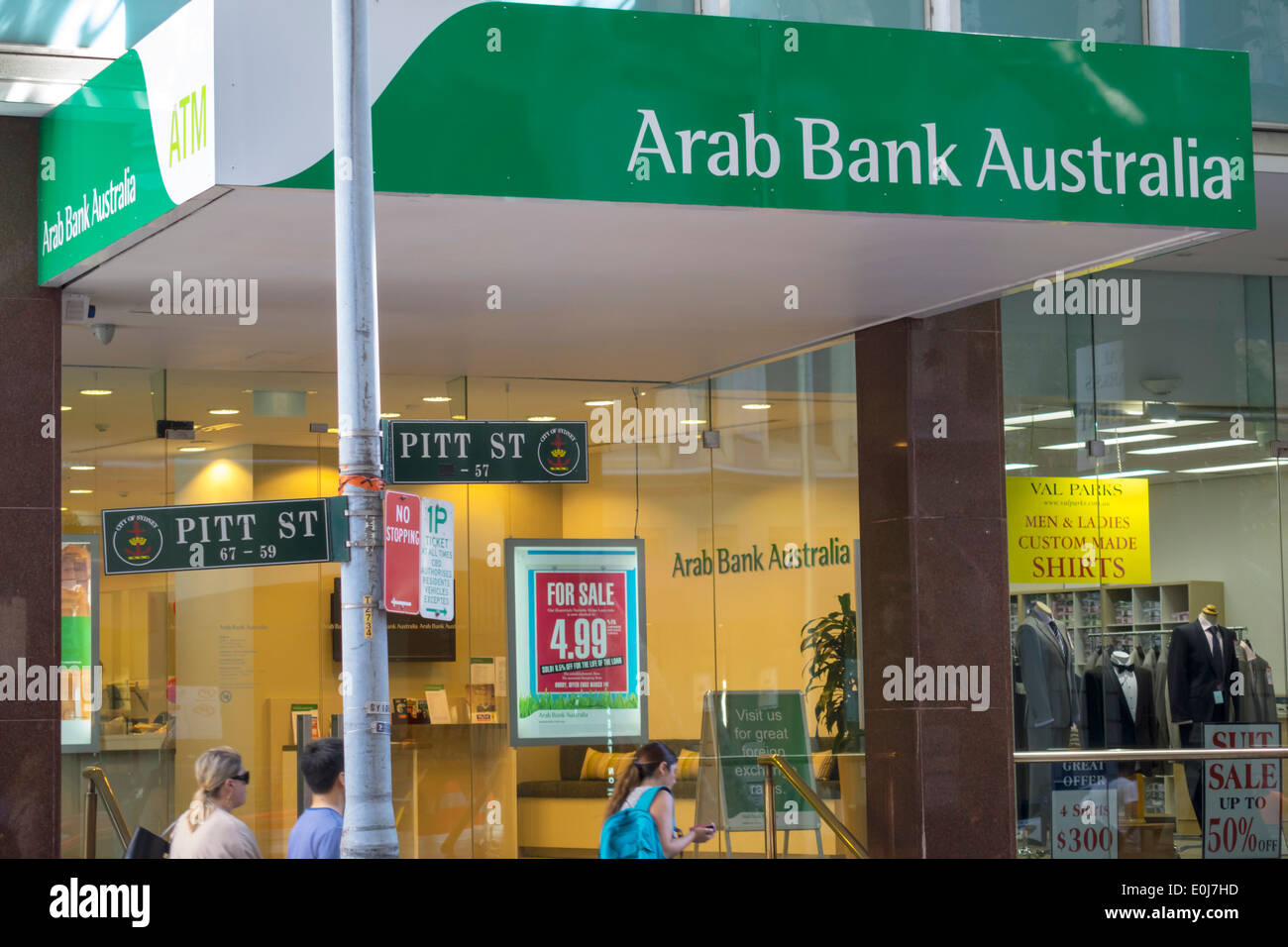 Sydney Australia,Pitt Street,Arab Bank Australia,avant,entrée,banque,panneau,AU140310020 Banque D'Images