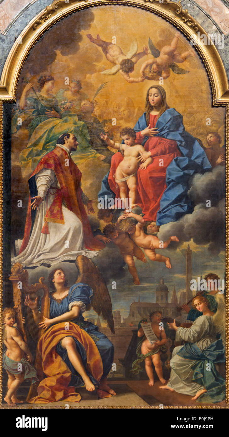Bologna - Madonna dans la gloire avec le st. Ignace, anges et saints par D. Creti (1736) en Dom - Saint Peters église baroque. Banque D'Images