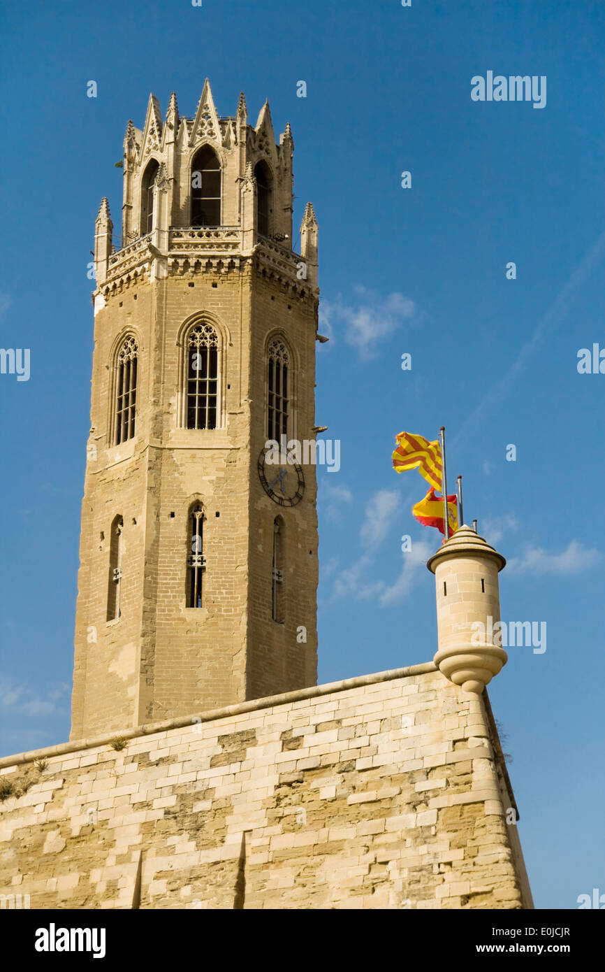 Beffroi de la Seu Vella, l'ancienne cathédrale de Lleida, Catalogne. Banque D'Images