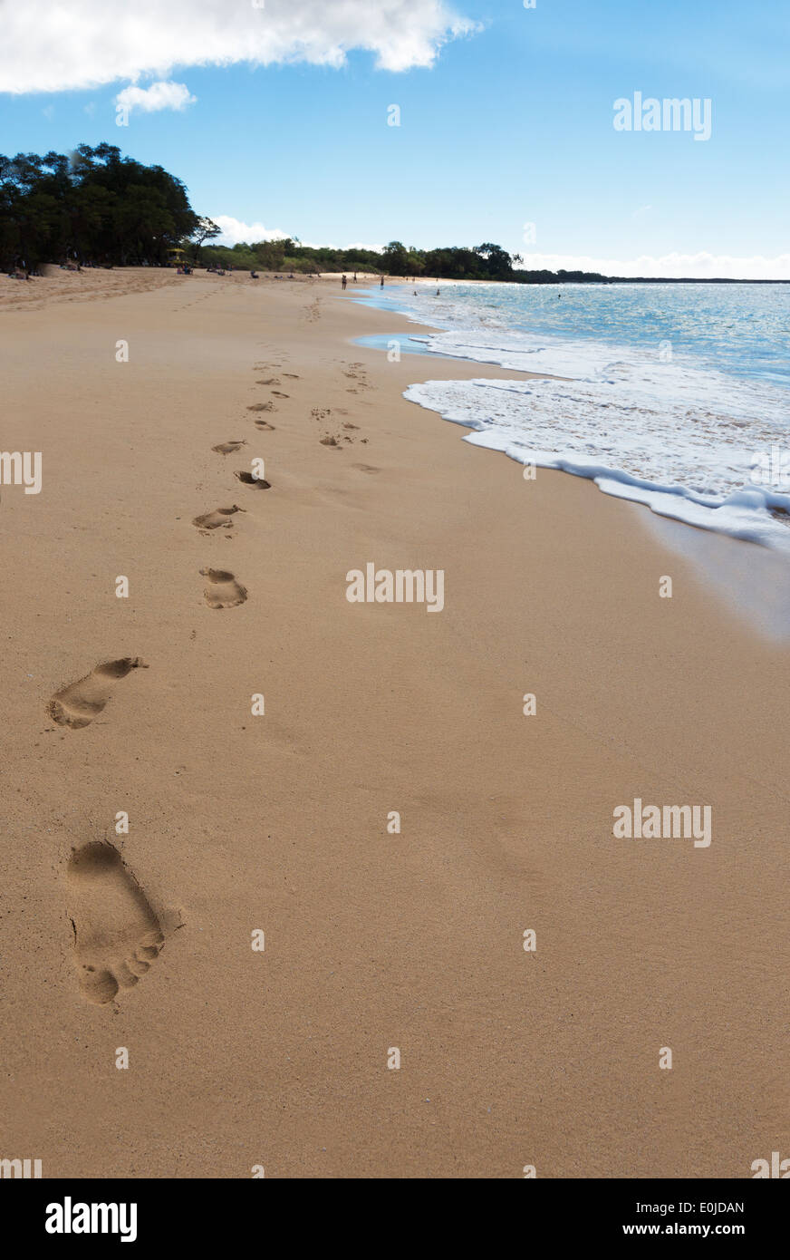 Des empreintes de pas dans le sable sur la grande plage de Maui, Hawaii Banque D'Images