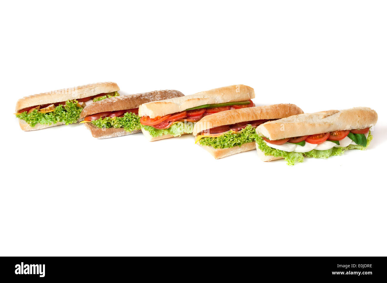 Collection de sandwiches, isolé sur blanc. Banque D'Images