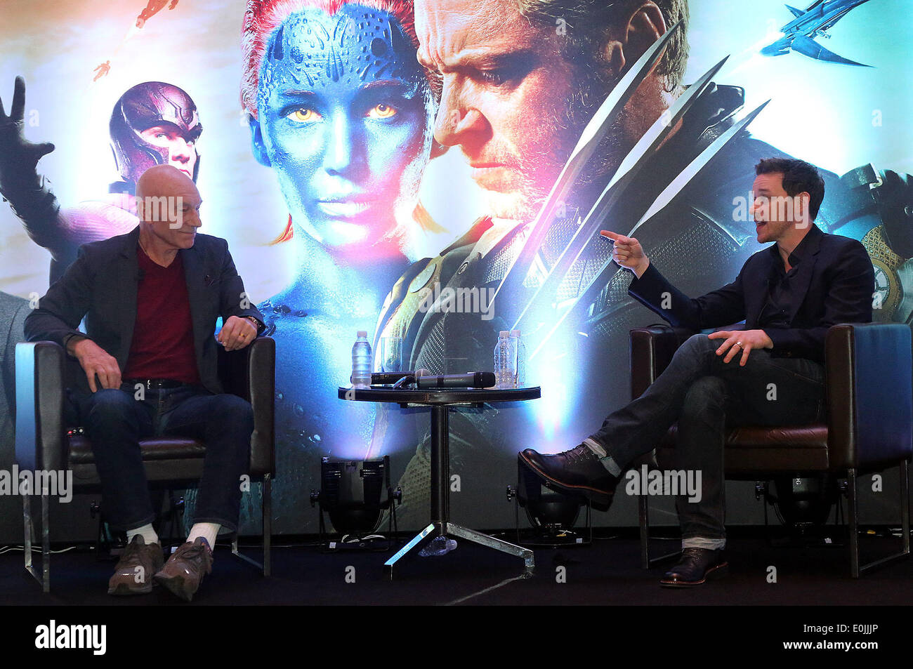 Sao Paulo, Brésil. 14 mai, 2014. Acteurs britannique Patrick Stewart (L) et James McAvoy assister à une conférence de presse pour la promotion du film 'X-Men : days of Future Past", à Sao Paulo, Brésil, le 14 mai 2014. Credit : Rahel Patrasso/Xinhua/Alamy Live News Banque D'Images