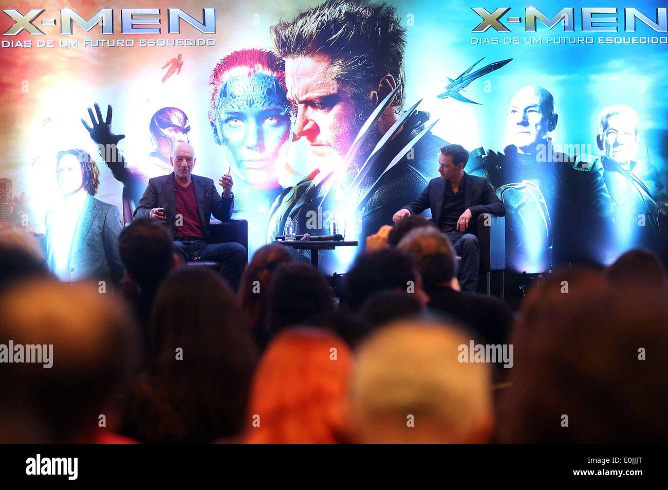 Sao Paulo, Brésil. 14 mai, 2014. Acteurs britannique Patrick Stewart (L) et James McAvoy assister à une conférence de presse pour la promotion du film 'X-Men : days of Future Past", à Sao Paulo, Brésil, le 14 mai 2014. Credit : Rahel Patrasso/Xinhua/Alamy Live News Banque D'Images