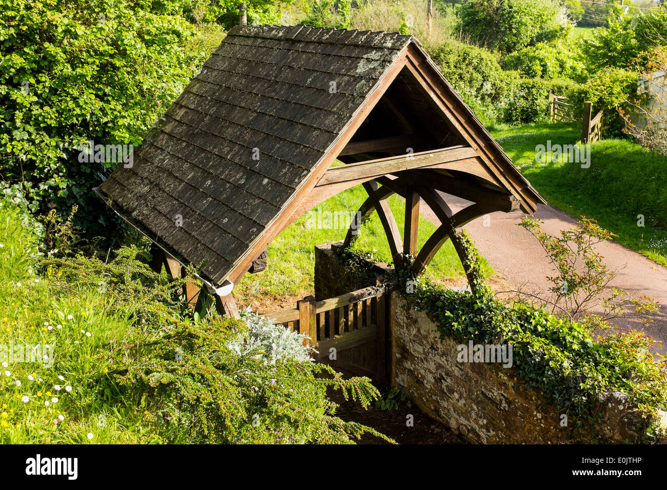 Lych gate à l'église St Mary, Upton Hellions, Devon, Angleterre Banque D'Images