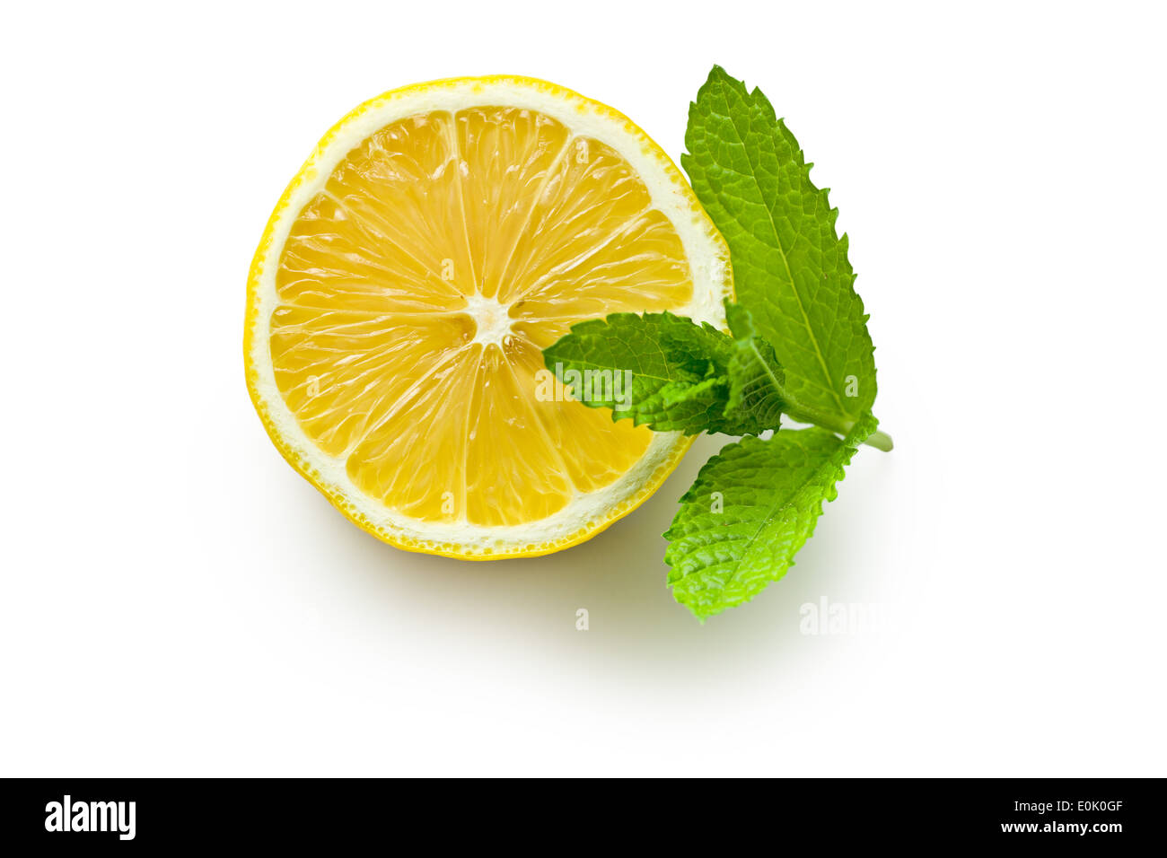 Le demi-citron et menthe fraîche sur fond blanc Banque D'Images