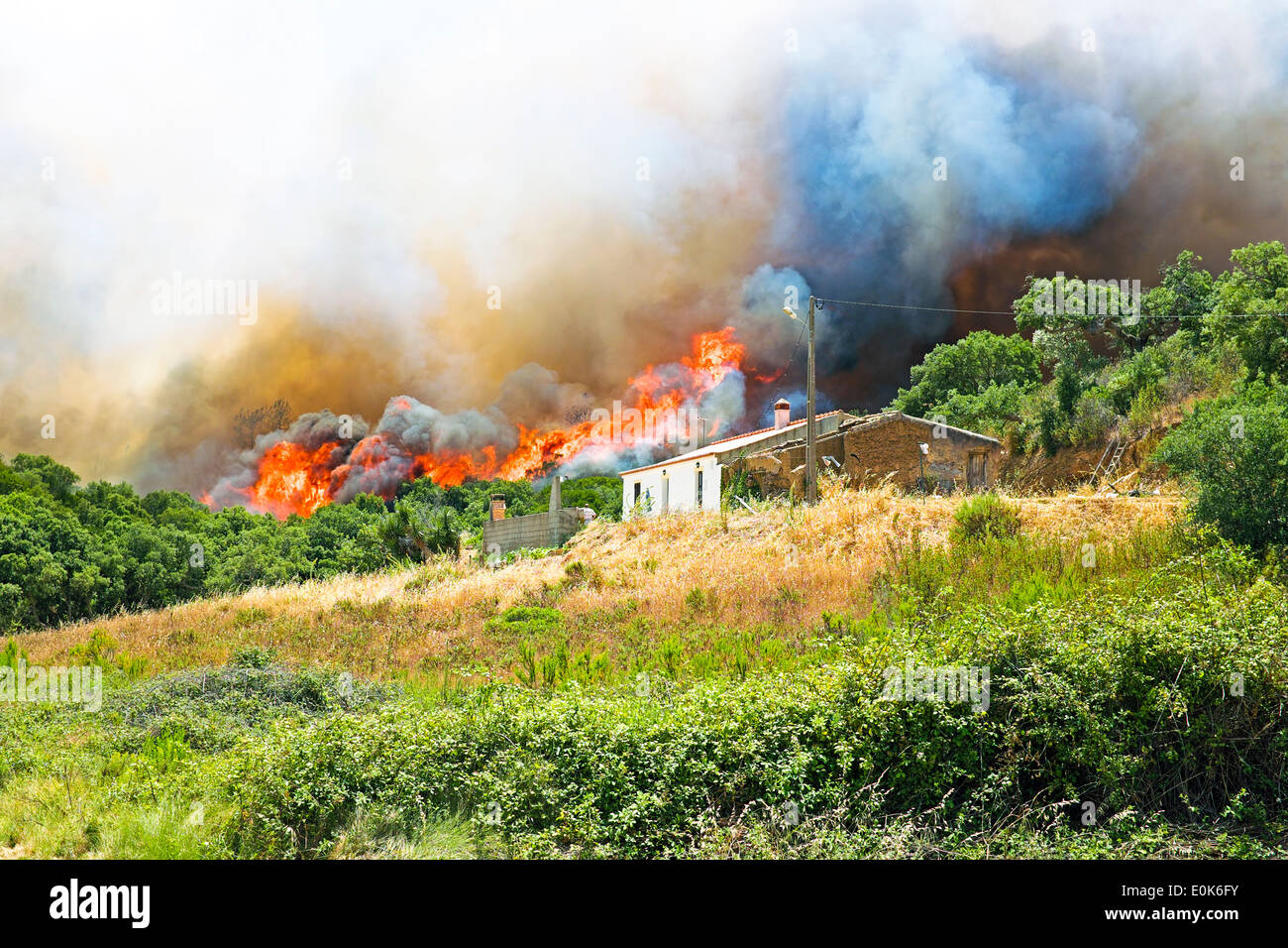 Grand feu de forêt menace homes au Portugal Banque D'Images