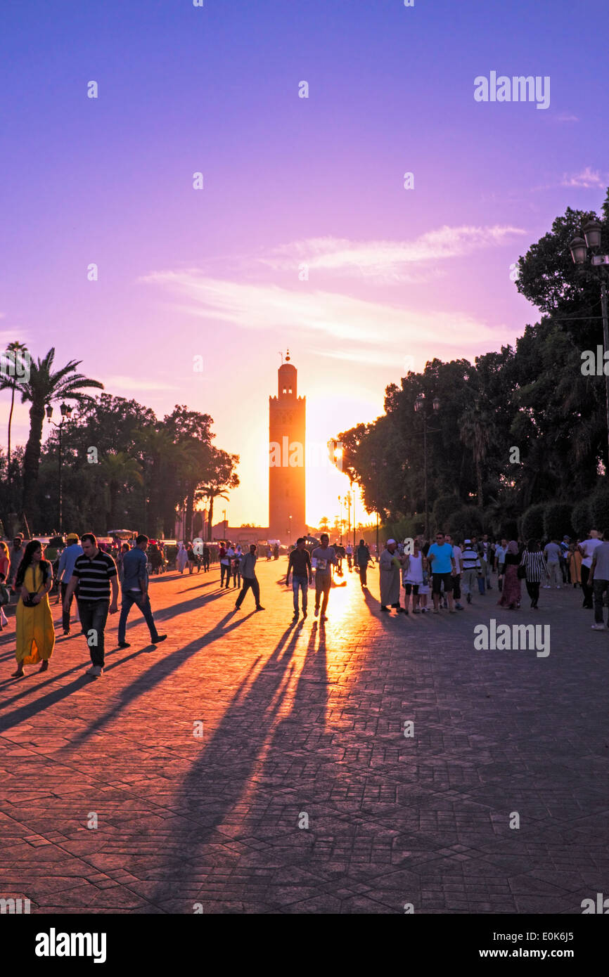 Mosquée de la Koutoubia au coucher du soleil à Marrakech Maroc Banque D'Images