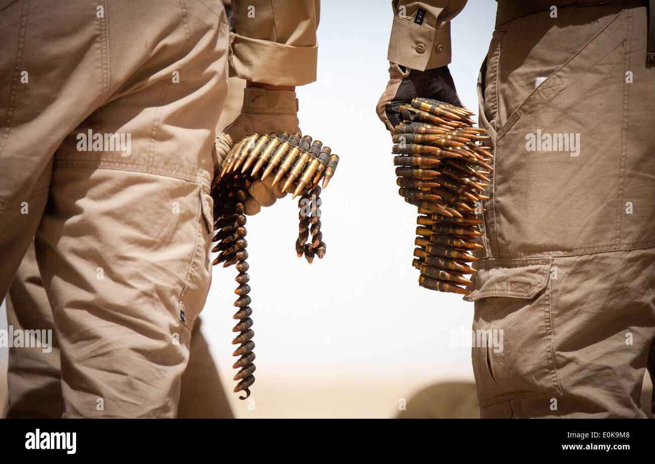 Département de la défense des entrepreneurs à se préparer à l'engagement de cibles à un champ de tir réel exécuté par les Marines et les marins avec Headq Banque D'Images