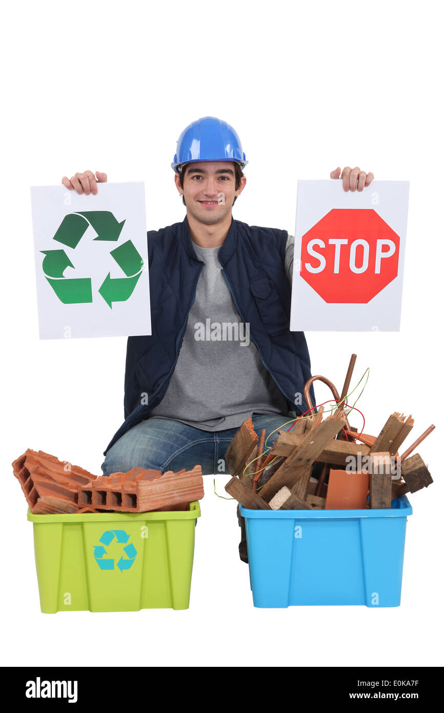 Encourager les gens à recycler des travailleurs Banque D'Images