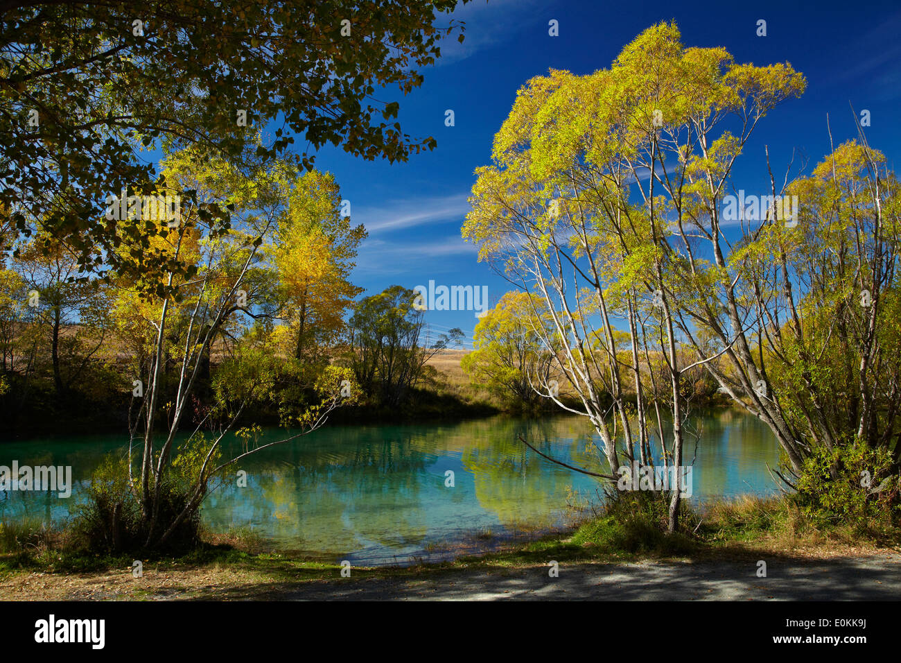 Ohau River à l'automne, près de Twizel, Mackenzie Country, île du Sud, Nouvelle-Zélande Banque D'Images