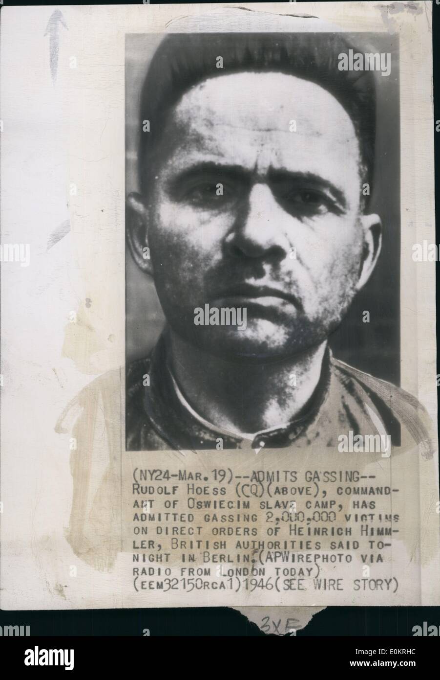Avril 04, 1947 - Camp Nazi tueur de 4 millions meurt sur son propre Rudolf Hoess a été pendu aujourd'hui sur l'échafaud il a utilisé pour tuer certains Banque D'Images