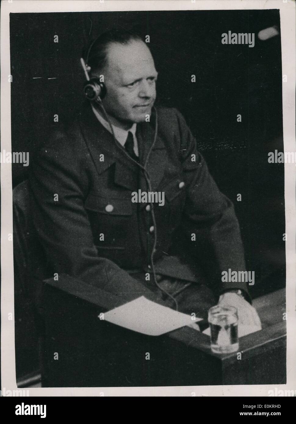 Avril 04, 1947 - Milch emprisonné à vie : Field Marshall Brhard lch, ancien sous-secrétaire d'État nazi pour l'air, a été reconnu coupable lors d'un Nureberg d'attendre les crimes, et condamné à l'emprisonnement à vie. Milch, ancien assistant de Goering ay le ministère de l'air allemande, a été reconnu coupable d'expulser les gens de salve d'être responsable du travail pour le meurtre de prisonniers. La photo montre le maréchal Milch photographié t l'année dernière de Nuremberg lorsqu'il a comparu comme témoin pour la défense de Goering. Banque D'Images