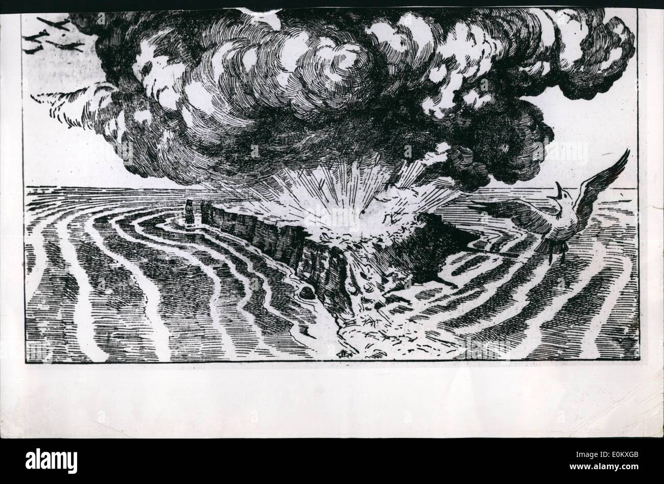 01 janvier, 1951 - L'image est un artiste sur les événements de l'explosion de bombes sur l'île de Helgoland. La Grande-Bretagne a utilisé l'île Banque D'Images