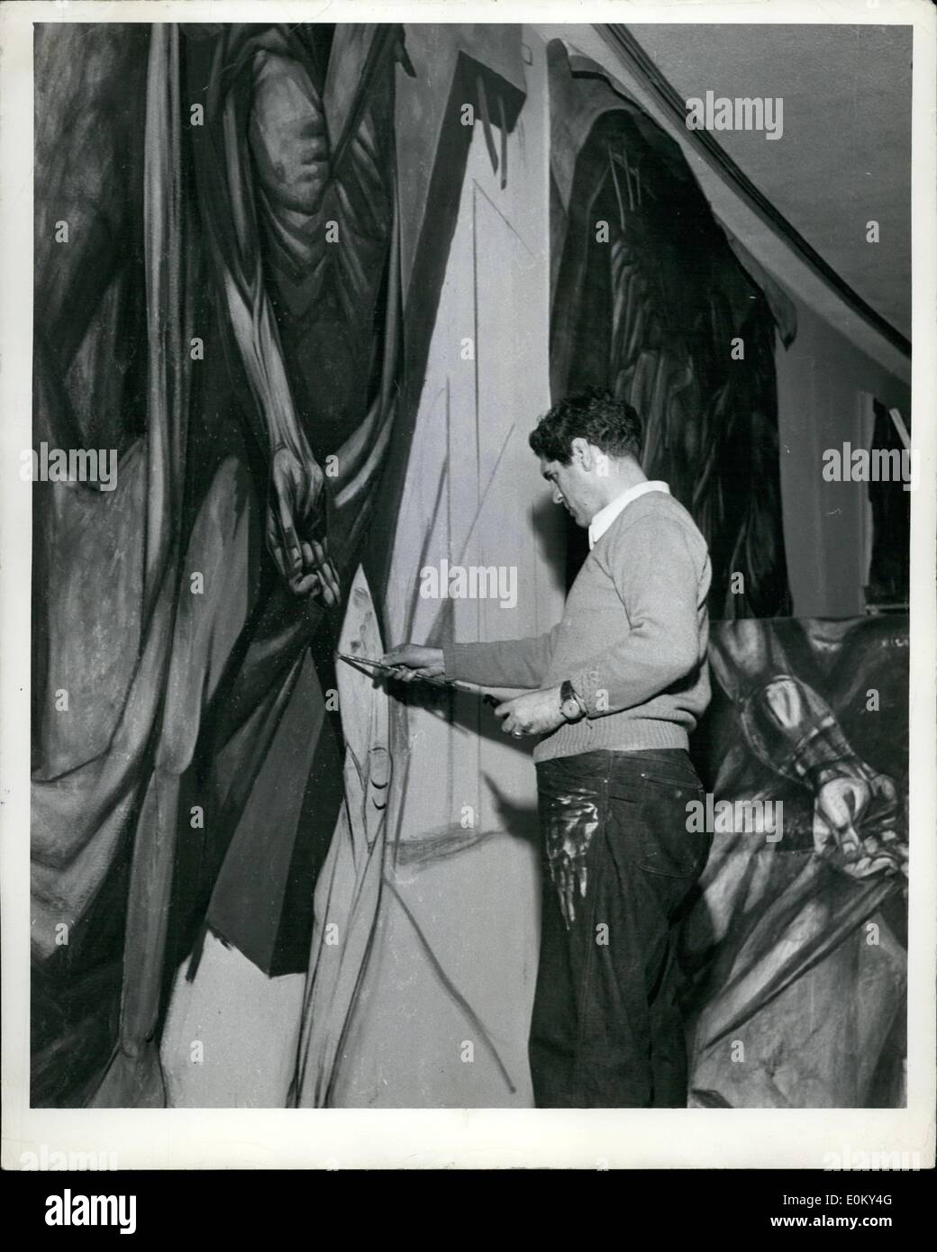11 novembre 1952 - les peintures de l'artiste espagnol Khoural dans u.n.  building M. Joan vela, Eanetti spartis, au travail sur un murla Banque D'Images