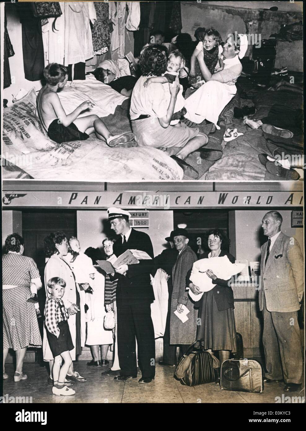 Septembre 09, 1952 - Les compagnies aériennes américaines aider les réfugiés allemands. : American Airlines offre à tous les réfugiés allemands qui sont en possession d'un document indiquant qu'ils ont été expulsés de la zone soviétique, un gratuicious de vol de Berlin Ouest à l'Ouest. Bermany Par conséquent, les réfugiés allemands doivent payer seulement deux tiers du prix payé par d'autres - ne - les passagers aériens. Le prix s'élève à 64,00 Deutsche Marks, c'est égal au prix à payer pour le chemin de fer. À compter du 1er septembre 1992, chaque avion américain possède 20 sièges réservés pour les réfugiés Banque D'Images