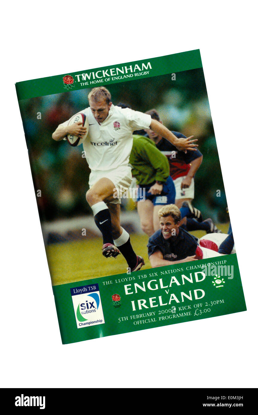 Programme pour les Six Nations 2000 Angleterre v Irlande Rugby match à Twickenham. Banque D'Images