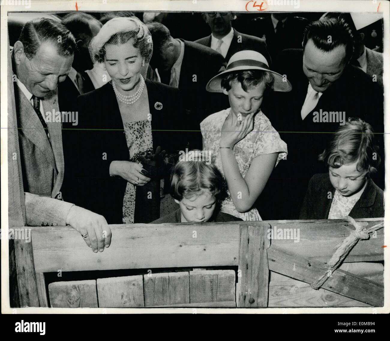 Juillet 07, 1954 - Visite de la famille royale danoise les porcs : Au cours de la famille royale danoise à la visite annuelle de l'agriculture, l'Bellahoj Banque D'Images