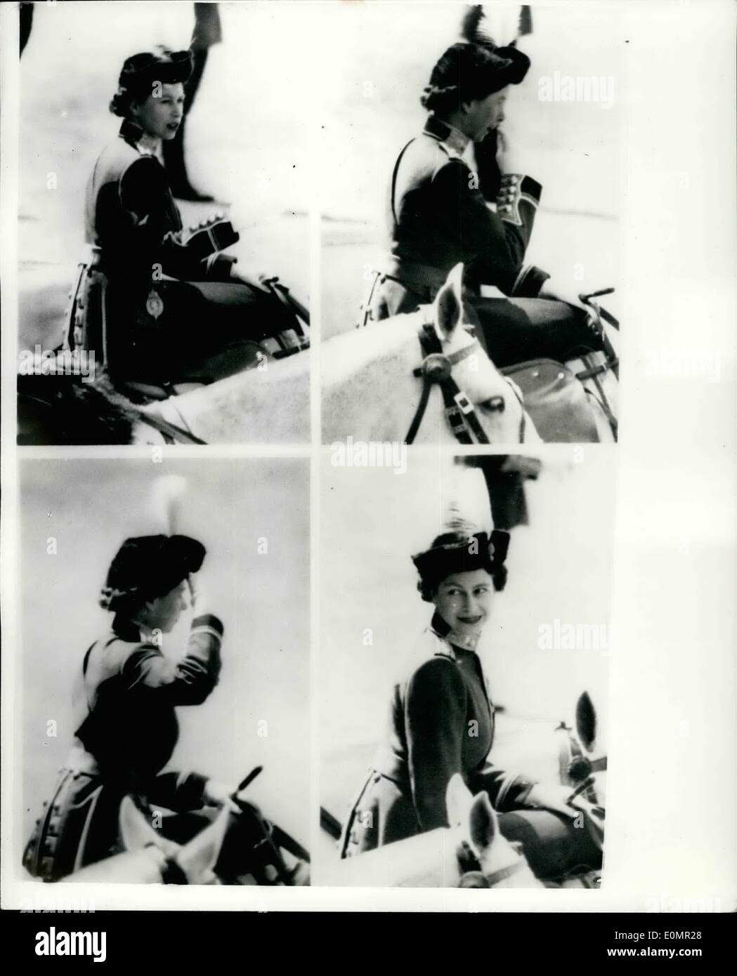Mai 05, 1956 - La parade du Ceremonry Couleur. Sa Majesté la Reine à la parade : Photo montre : Quatre études de S. M. la Reine comme elle a pris Banque D'Images