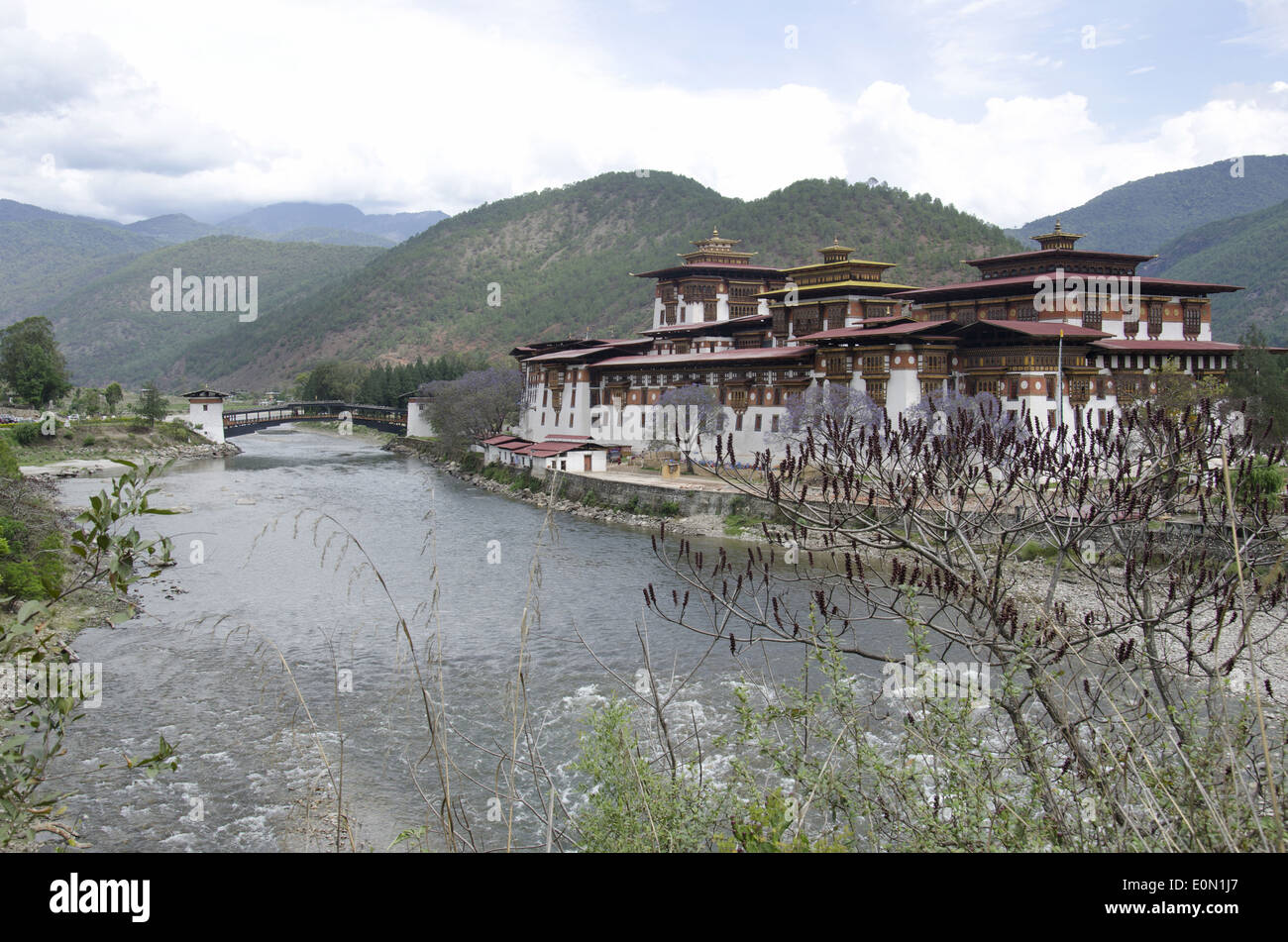 Une vue de Punakha Dzong, également connu comme Pungtang Dechen Photrang, Bhoutan Punakha Dzong, Banque D'Images