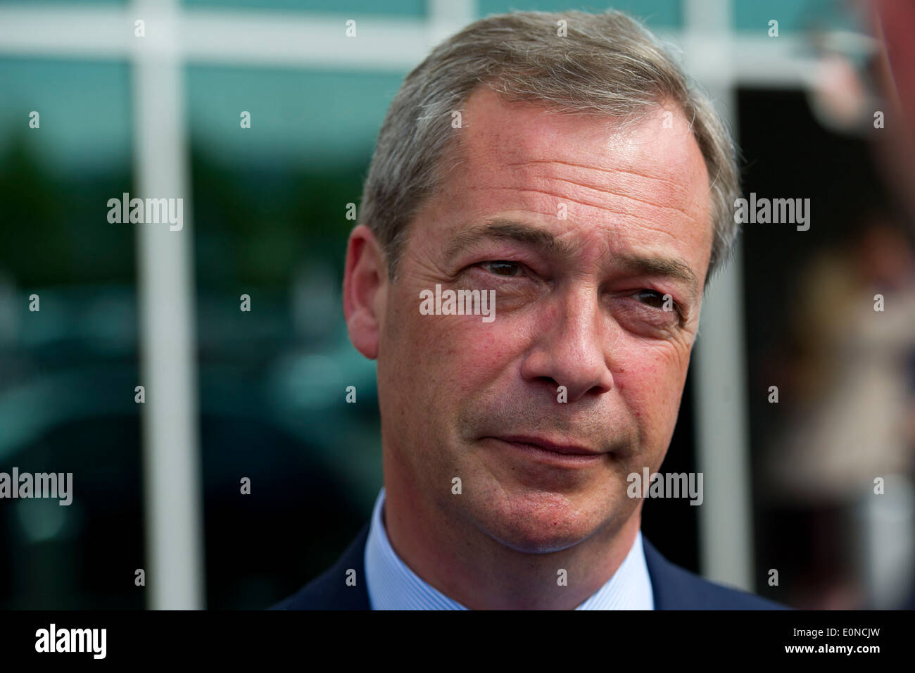 Leader de l'UKIP Nigel Farage au Liberty Stadium, Swansea, dans le cadre de sa campagne électorale. Banque D'Images