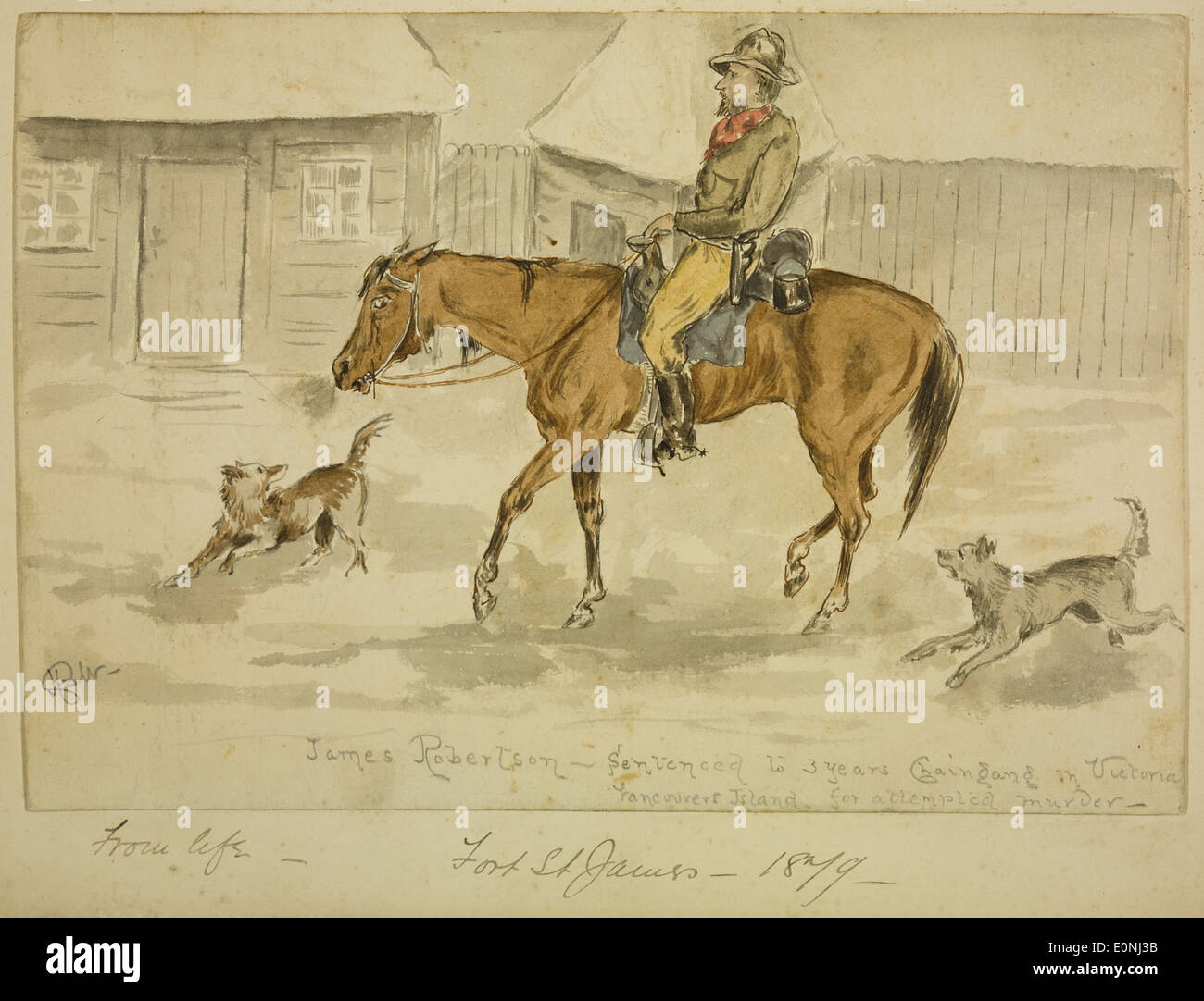 James Robertson a été condamné à trois ans de prison dans une chaîne de gangs à Victoria, dans l'île de Vancouver, pour tentative de meurtre. Ce document de 1879 reflète les processus juridiques historiques au Canada. Banque D'Images