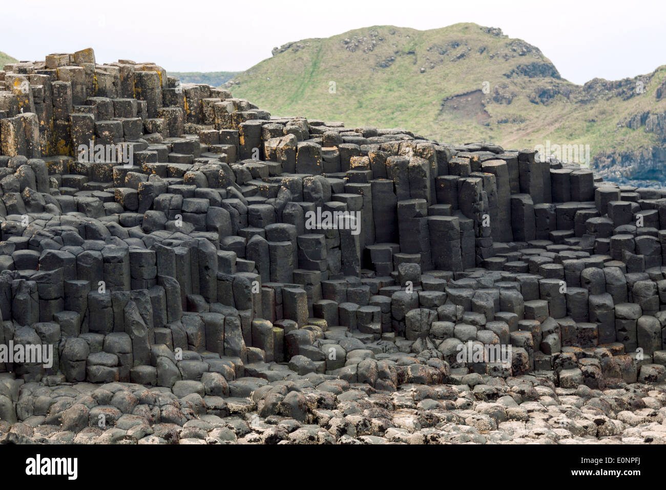 Giant's Causeway, un célèbre site du patrimoine mondial de l'UNESCO, situé sur la côte d'Antrim en Irlande du Nord, Royaume-Uni. Banque D'Images