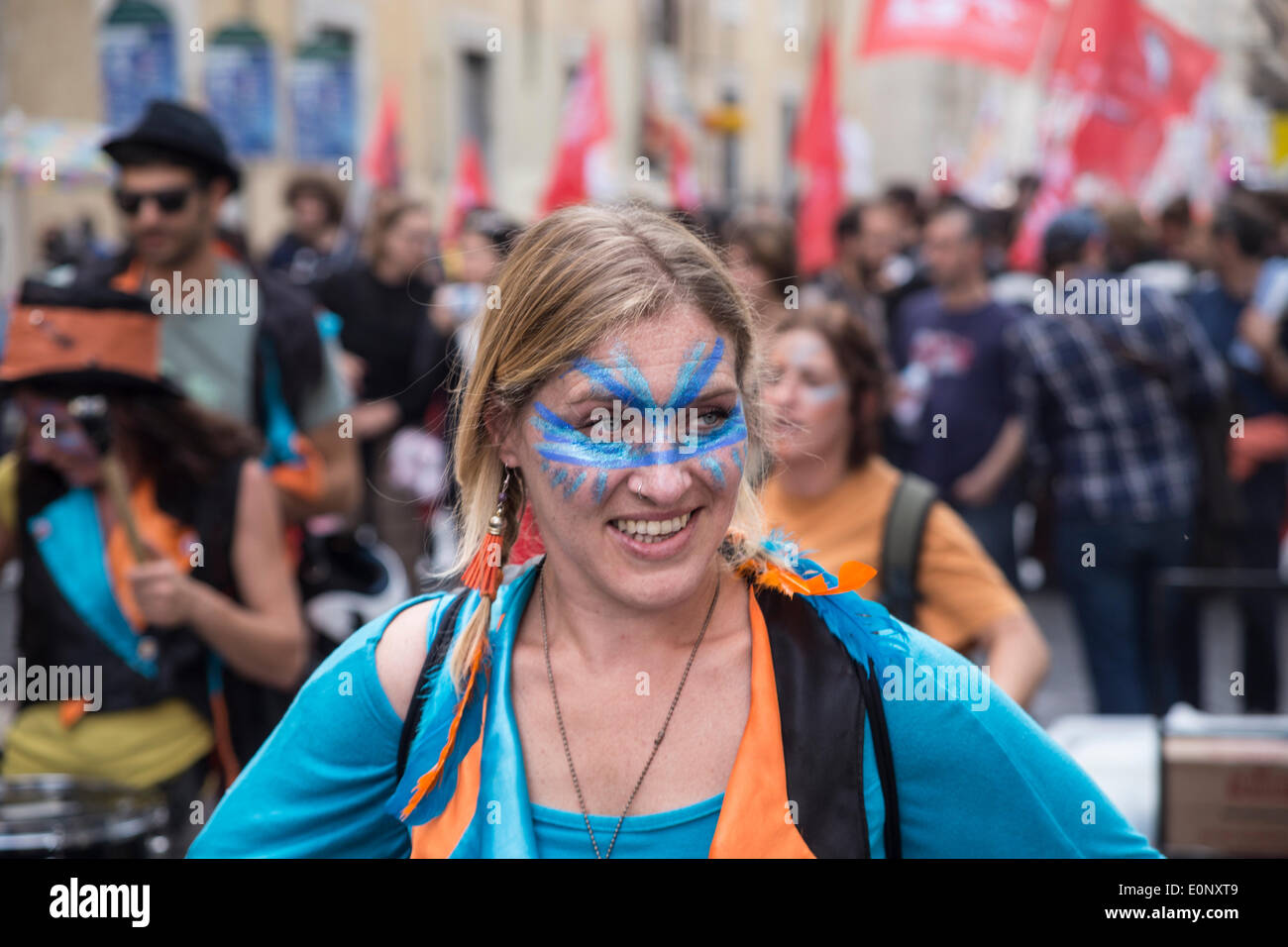Rome, Italie, 17 mai 2014. Manifestation à Rome contre l'austérité et la privatisation des actifs publics Crédit : Francesco Gustincich/Alamy Live News Banque D'Images