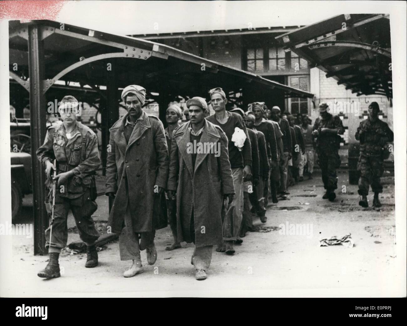11 novembre 1956 - L'arrivée des Français en Egypte. Photo montre : Ces égyptiens ont été fait prisonnier par les troupes françaises à Port Fouad. Banque D'Images