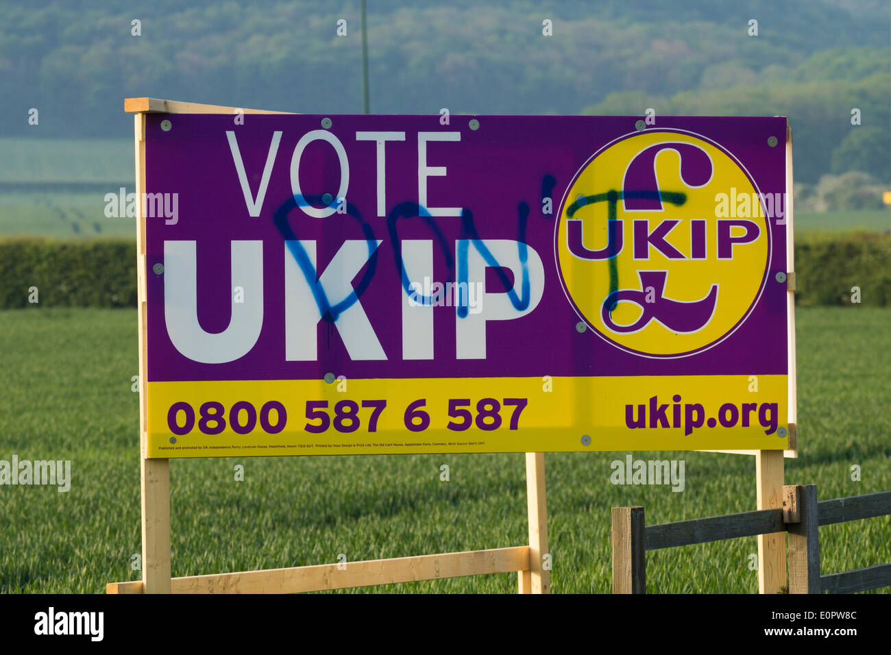 'Ne' pulvérisé sur les élections locales de l'UKIP affiche routière Banque D'Images